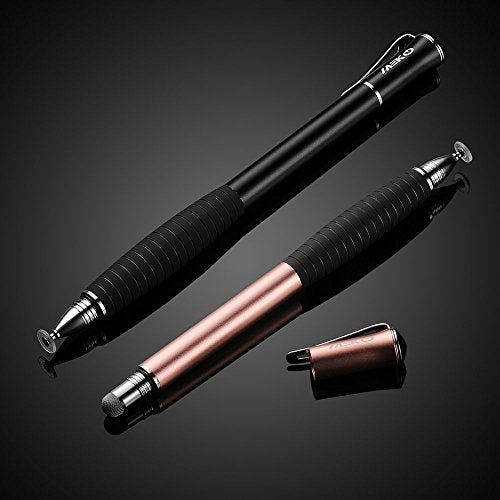 (2nd Generation) [2 in 1 Precision Series] Disc Stylus Pen for iPhone, iPad Pro/Mini/Air, Samsung Galaxy and All Touch Screen Devices Bundle with 6 Replacement Tips,Pack of 2(Black/Rose Gold)