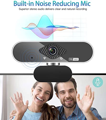 Webcam, 1080P Pro HD Webcam with Stereo Microphone, 110 Wide Angle, Privacy Cover, Tripod, for Conferencing, Live Streaming, Recording, Compatible with Skype/Zoom/YouTube