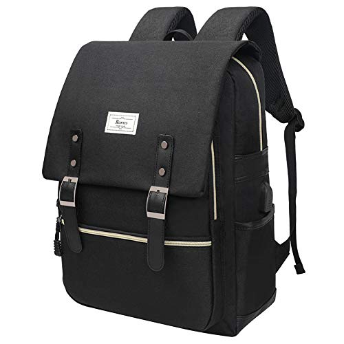 Unisex College Backpack Fits 15.6 Laptop Waterproof AllBlack