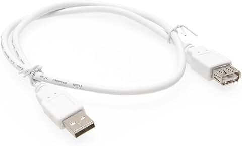 2ft White USB 2.0 A-Male to A-Female Extension Cable