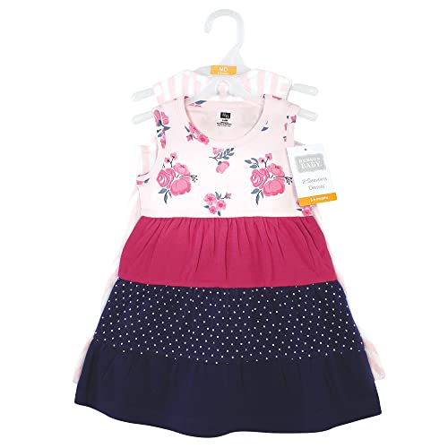 Girls Cotton Dresses, Pink Navy Floral, 3-6 Months