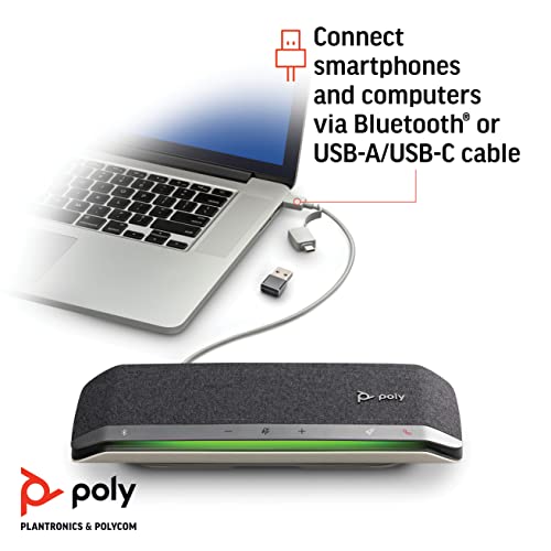 '- Sync 40+ Bluetooth Smart Speakerphone (Plantronics) - Flexible Work Spaces - Connect to PC/Mac via Included BT600 Dongle and Smartphones via Bluetooth - Works with Teams, Zoom & more