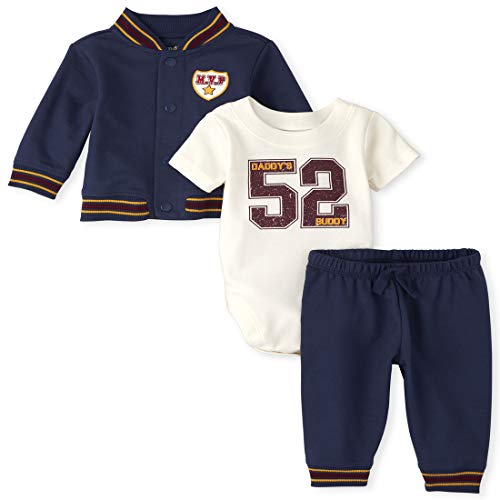 The Children s  Baby Boys  Varsity 3-Piece Playwear Set, Thunder Blue, 0-3 Months