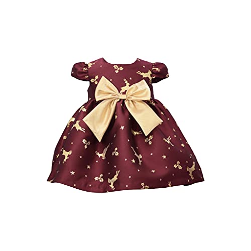 Holiday   Dress - Burgundy Reindeer Dress for Baby Toddler and Little Girls, Burgundy, 3-6 Months