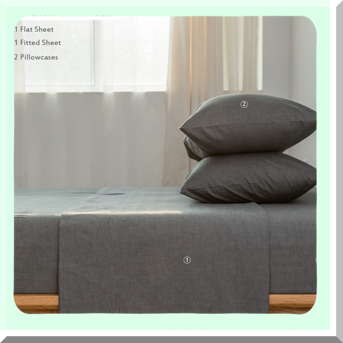 LuxeLinen Dark Grey Twin Bedding Set - 100% Washed Cotton, Breathable & Durable Sheets, Soft & Comfy Linen-Like Texture for a Cozy Night's Sleep.