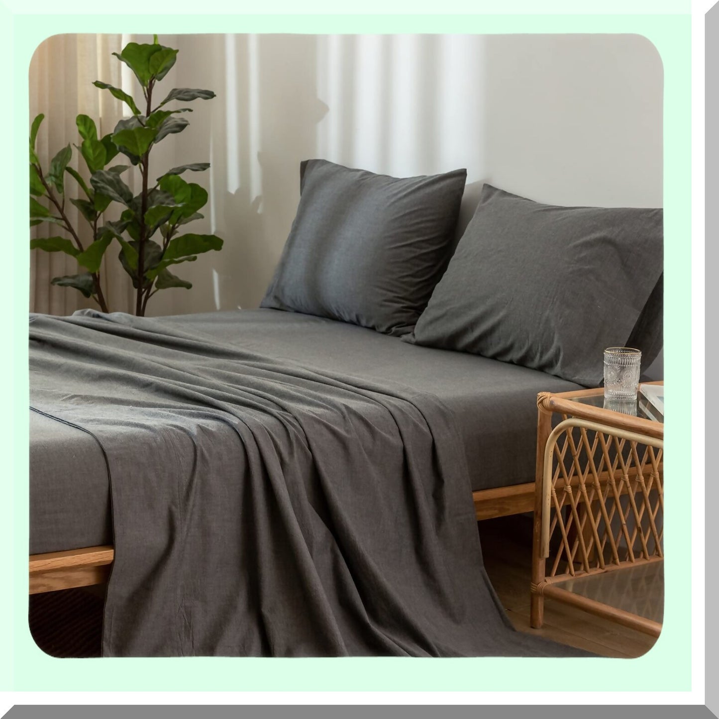 LuxeLinen Dark Grey Twin Bedding Set - 100% Washed Cotton, Breathable & Durable Sheets, Soft & Comfy Linen-Like Texture for a Cozy Night's Sleep.