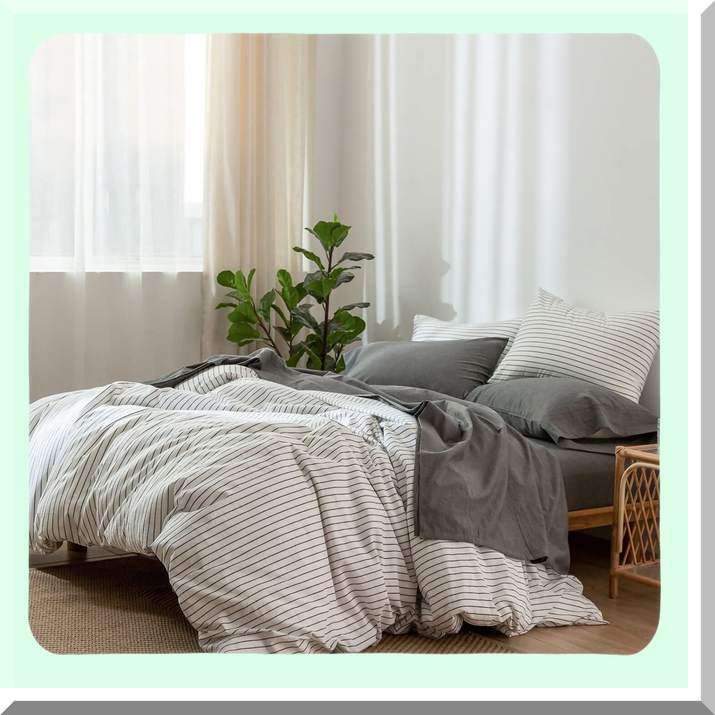 LuxeLinen Dark Grey Twin Bedding Set - 100% Washed Cotton, Breathable & Durable Sheets, Soft & Comfy Linen-Like Texture for a Cozy Night's Sleep.