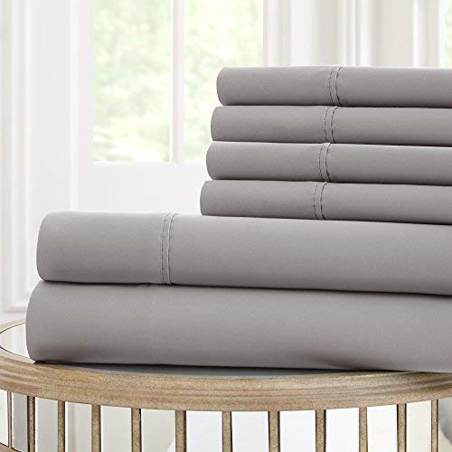 6-Piece Nanotex Cool Comfort 120 GSM Microfiber Sheet Set Grey, King)