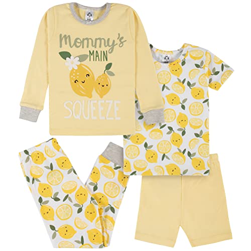 Baby Girls' 4-Piece Pajama Set, Yellow Lemons, 18 Months