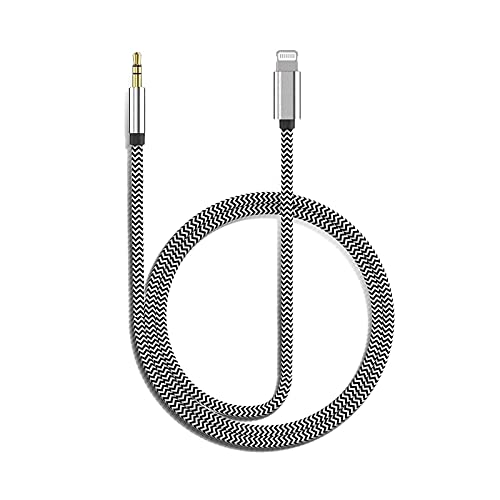 Aux Cord for iPhone, Apple MFi Lightning to 3.5mm Nylon Braided Audio Stereo Cable for iPhone 14 13 12 11 XS XR X 8 7 iPad iPod to Car Home Stereo Speaker Headphone, 3.3FT Silver