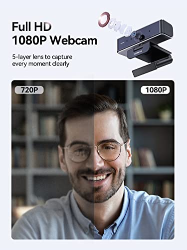 1080P Webcam - HD Web Camera with Microphone, USB Computer Camera with Autofocus, Privacy Cover, Dual Mics, Aluminum Alloy Body for Zoom, Skype, Conferencing and More