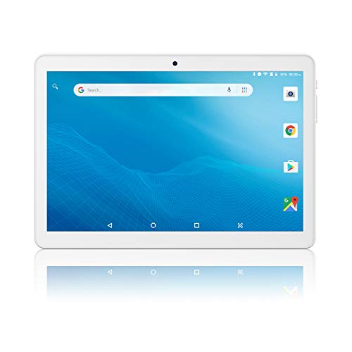 10 inch Android Tablet, Quad Core, Google Tablet PC with SD Card Slot and Dual Cameras,16GB Storage, Dual Band 5GHz/2.4GHz WiFi, 6000mAh, HD Full Touchscreen, Bluetooth, GPS - Silver