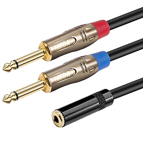 1/8 to Dual 1/4 inch Stereo Y Splitter Cable, 3.5mm Female TRS Stereo to to Dual 6.35mm TS Male,Female Mini Jack Stereo to Double Quarter inch Mono Converter Adapter - 1 Feet
