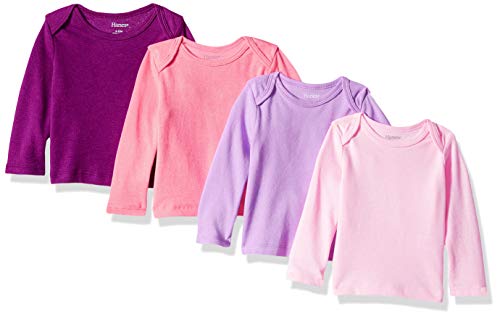 baby girls Ultimate Flexy 4 Pack Long Sleeve Crew Tees T Shirt Set, Pink/Purple, 6-12 Months US