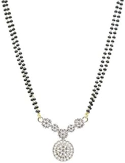 Traditional Indian Mangalsutra with CZ Pendant and Black Beads