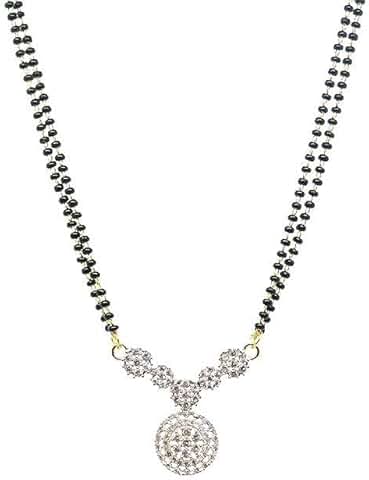 Traditional Indian Mangalsutra with CZ Pendant and Black Beads