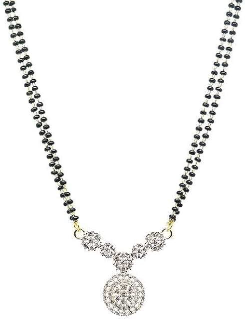 Traditional Indian Mangalsutra with CZ Pendant and Black Beads