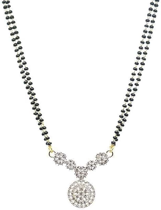 Traditional Indian Mangalsutra with CZ Pendant and Black Beads