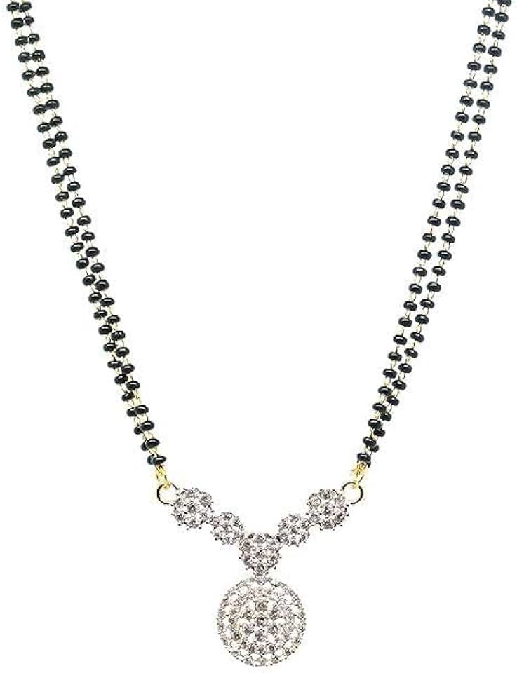 Traditional Indian Mangalsutra with CZ Pendant and Black Beads