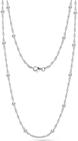 Sterling Silver Bead Chain Necklace for Women and Teens