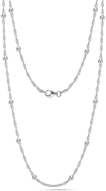 Sterling Silver Bead Chain Necklace for Women and Teens