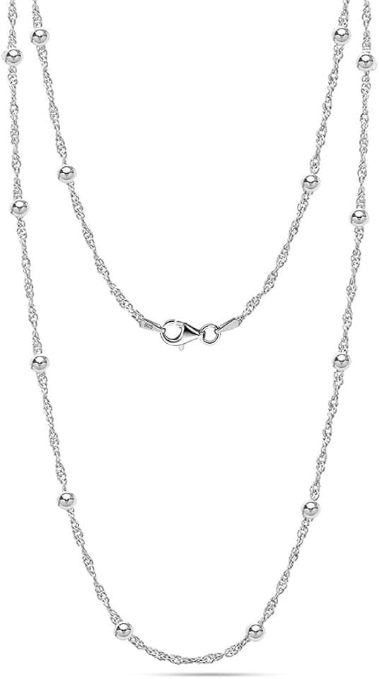 Sterling Silver Bead Chain Necklace for Women and Teens