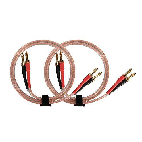 1 Pair HiFi 13AWG Speaker Cables High Strand Count Oxygen-Free Copper (OFC) Wire with Dual Gold Plated Banana Plug Tips Audiophile Grade 3FT 6FT 10FT 15FT(3FT)