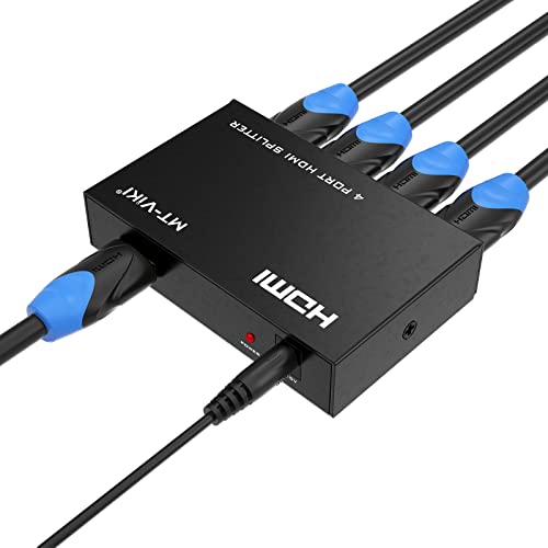 HDMI splitter 1 in 4 out with power adapter, supports 4K and 3D
