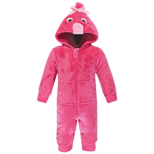 Unisex  Plush Jumpsuits, Flamingo, 3-6 Months