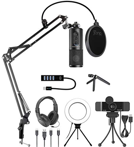 ATR2500x-USB Cardioid Condenser Microphone (ATR Series) Bundle with Blucoil 1080p USB Webcam, Boom Arm Plus Pop Filter, 6" Ring Light, Samson SR350 Headphones, and USB-A Mini Hub