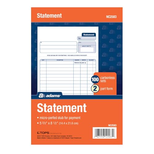 Two-Part Carbonless Statement Forms, 100 Sets