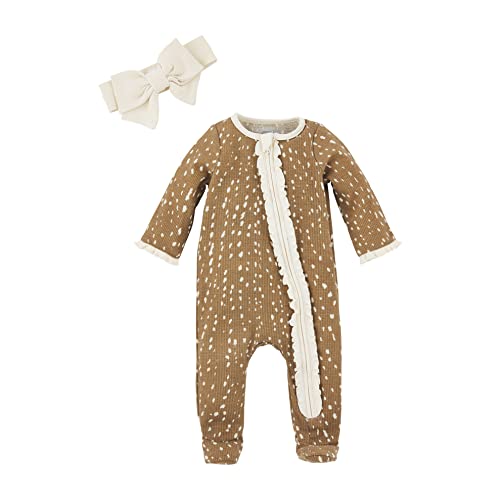 Baby Girl's Sleeper and Headband Set, Fawn, 3-6 Months