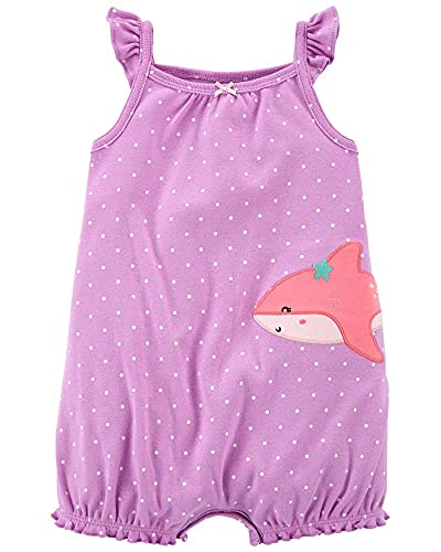 Baby Girls' Printed Chambray Romper (Lavender Shark, 6 Months)