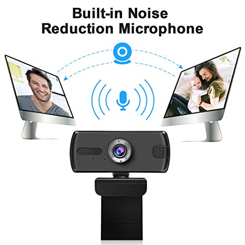 Webcam 1080P with Microphone, Autofocus HD Web Cameras for Computer with Tripod & Rotatable Clip, 120-Dgree Widescreen USB Webcam for PC Desktop Video Calling Streaming Gaming Conferencing (Black)