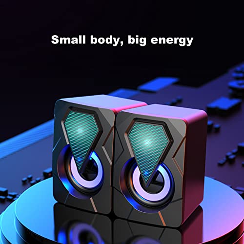 Computer Speakers, 2Pcs USB Powered Mini Speaker with RGB Light HiFi Stereo Sound Cable Subwoofer Gaming Speakers for PC/Laptops/Desktops/Phone/Ipad/Game Machine