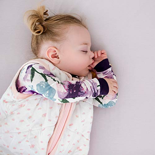 girls Pajamas, Zip Front Non-slip Footed Pjs, 100%  Cotton and Toddler Sleepers, Purple Watercolor Daylily, 12 Months US