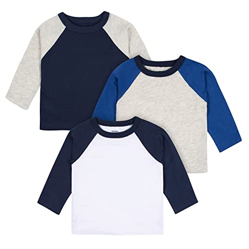 Baby Boys  3-Pack Long Sleeve Baseball Tees, Blue   Gray, 0-3 Months