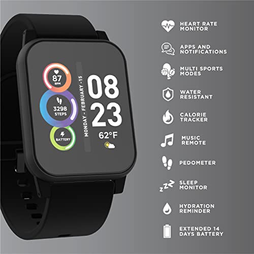 Fusion 2 S Smartwatch with Wireless Headphones, Heart Rate, Step Counter, Sleep Monitor, Message, IP67 Water Resistant Unisex, Touch Screen, Compatible with iPhone and Android (Black)