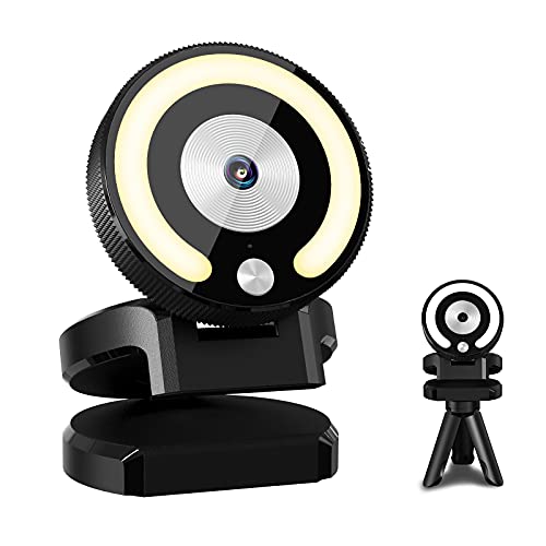 2K Webcam with Ring Light, Ultra HD Streaming Web Cam with Microphone, 3 Colors and 3-Level Brightness, Auto-Focus Plug and Play Computer Web Camera with Tripod for Live Streaming/YouTube/Skype/Zoom
