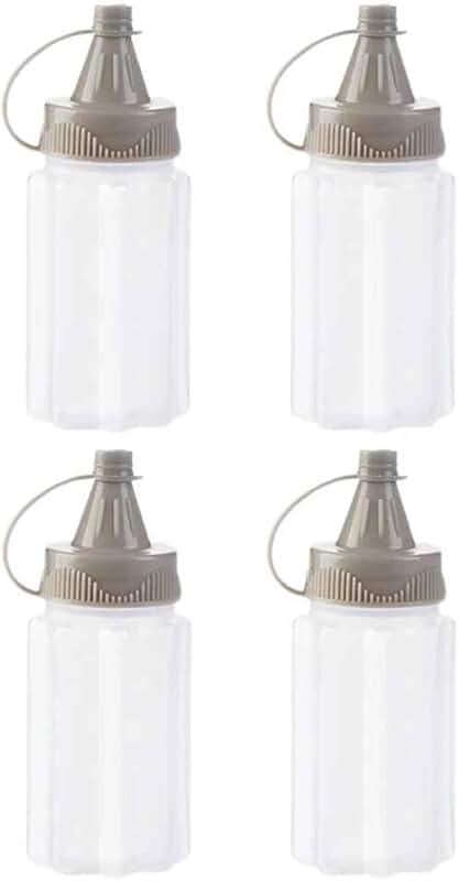 Set of 4 White Plastic Squeeze Bottles for Condiments