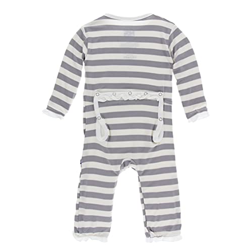 Essentials Print Classic Ruffle Coverall with Zipper, Soft Bamboo Viscose Sleepwear, Back Flap One-Piece Baby Clothes (  Contrast Stripe - 0-3 Months)