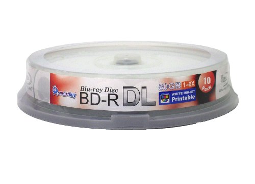 10 Pack Bd-r Dl Printable White Inkjet 50gb 6X Blu-ray Double Layer Recordable Disc Blank Data Video Media 10-Discs Spindle
