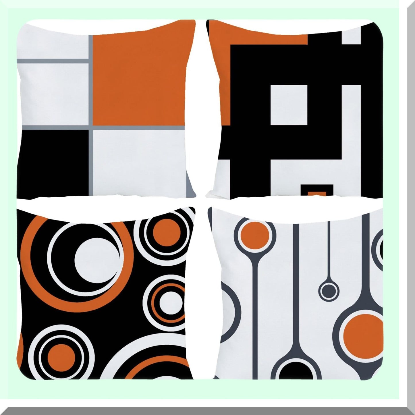 Geometric Orange Linen Pillowcase Set - 20x20 Decorative Throw Pillow Covers for Sofa, Couch, Bed & Patio - Farmhouse Cushion Case for Outdoor Home Decoration