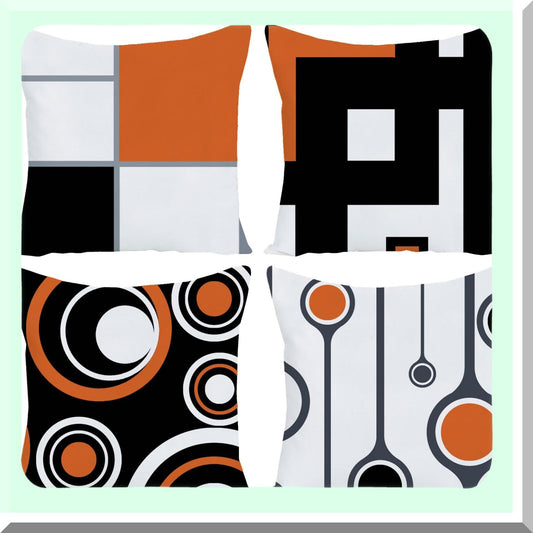 Geometric Orange Linen Pillowcase Set - 20x20 Decorative Throw Pillow Covers for Sofa, Couch, Bed & Patio - Farmhouse Cushion Case for Outdoor Home Decoration