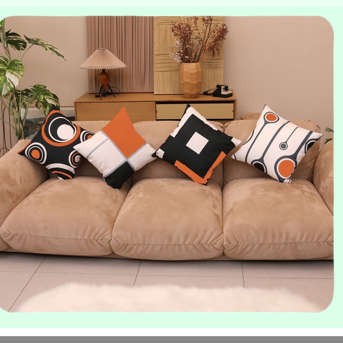 Geometric Orange Linen Pillowcase Set - 20x20 Decorative Throw Pillow Covers for Sofa, Couch, Bed & Patio - Farmhouse Cushion Case for Outdoor Home Decoration