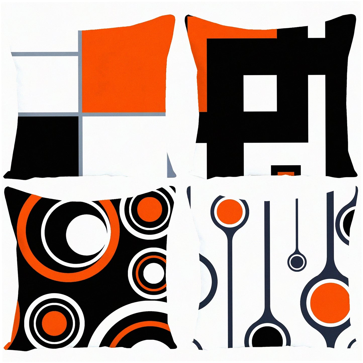 Geometric Orange Linen Pillowcase Set - 20x20 Decorative Throw Pillow Covers for Sofa, Couch, Bed & Patio - Farmhouse Cushion Case for Outdoor Home Decoration