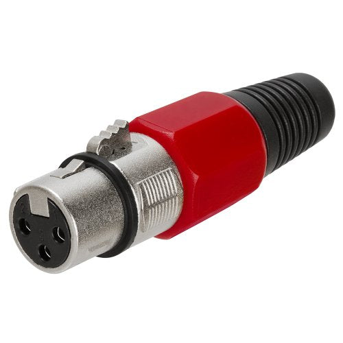 '- XLR Compact 3-Pin Female Jack Microphone Connector, MIC Speaker, Metal Audio Cable for Headset, Amplifiers, Mixers - Red/Black