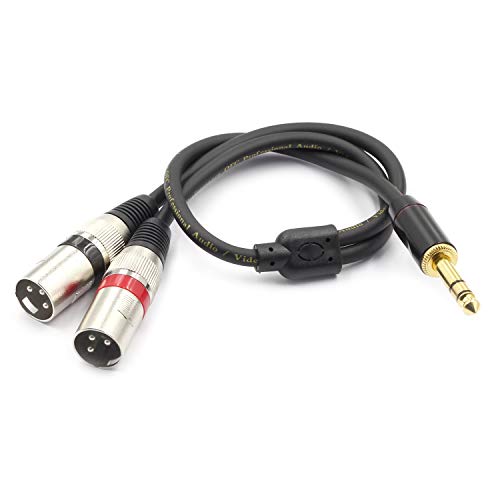 1/4 TRS to Dual XLR Male Y-Splitter Stereo Breakout Cable 1/4 inch(6.35mm) to 2 XLR Patch Cable - 10 FT/3m