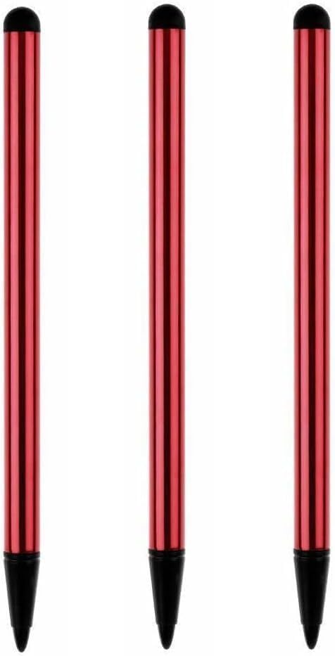 Set of three red stylus pens for touch screens