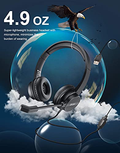 Headset with Microphone for PC Laptop, USB Wired Computer Headset with Volume & Mic Mute Controls, Lightweight All-Day Comfort Environmental Noise Canceling Headphones for Office Call Center Skype